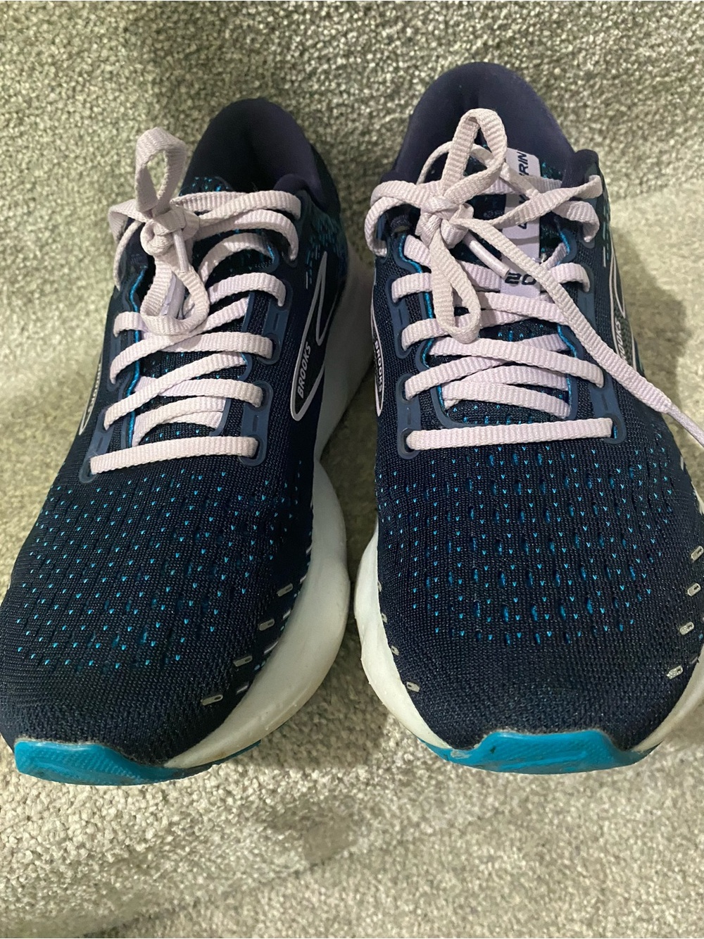 Brooks Navy Running Shoes with Light Pink Laces and Teal Accents - Picture 2 of 5